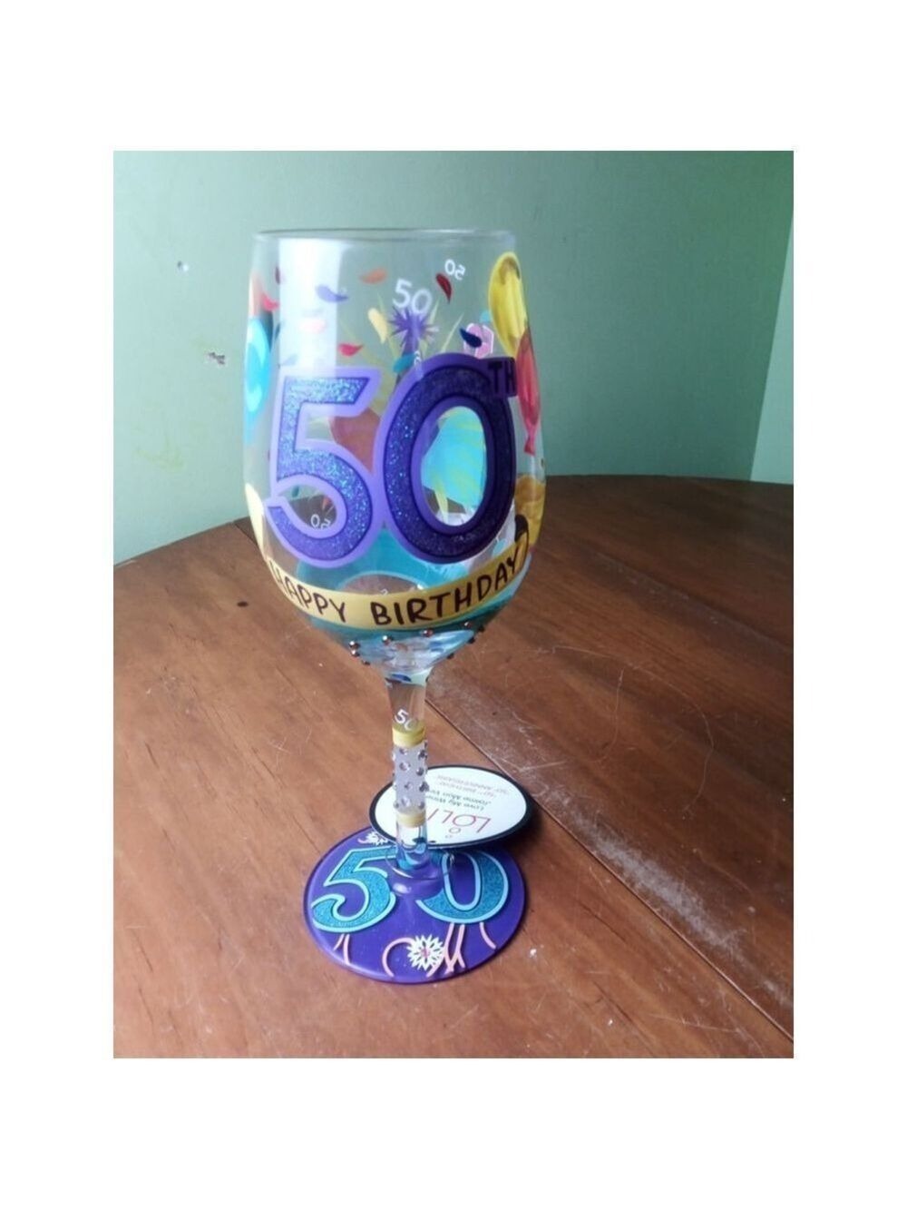Lolita 50th Birthday Hand-Painted Wine Glass Purple and Blue